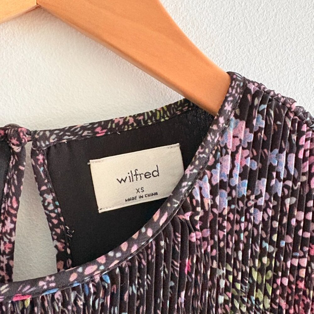 Aritzia Wilfred Elba Pleated Mini Dress Black Floral Pink Size XS - Picture 6 of 7